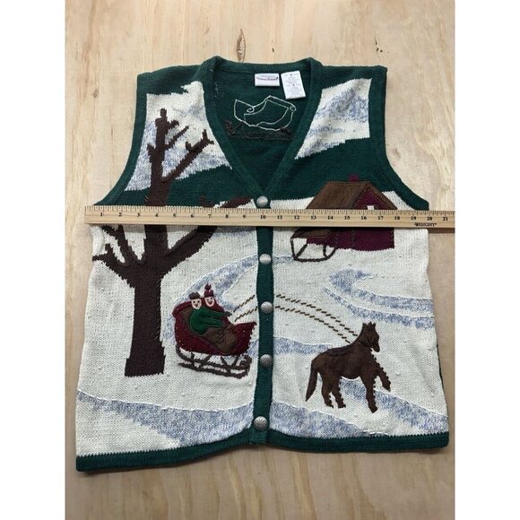 Vintage Bobbie Brooks Winter Sleigh Beaded Christmas Vest Grandma Chic Size M - Picture 4 of 7
